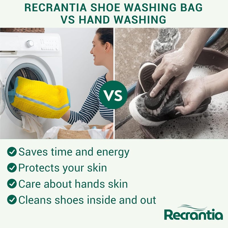 Recrantia Shoe Washing Machine Bag - Set of 2 Shoe Bags, 360° Deep Clean Shoes Laundry, Reusable Shoe Bag for Washer, Sneaker washing machine bags, Yellow - Image 4